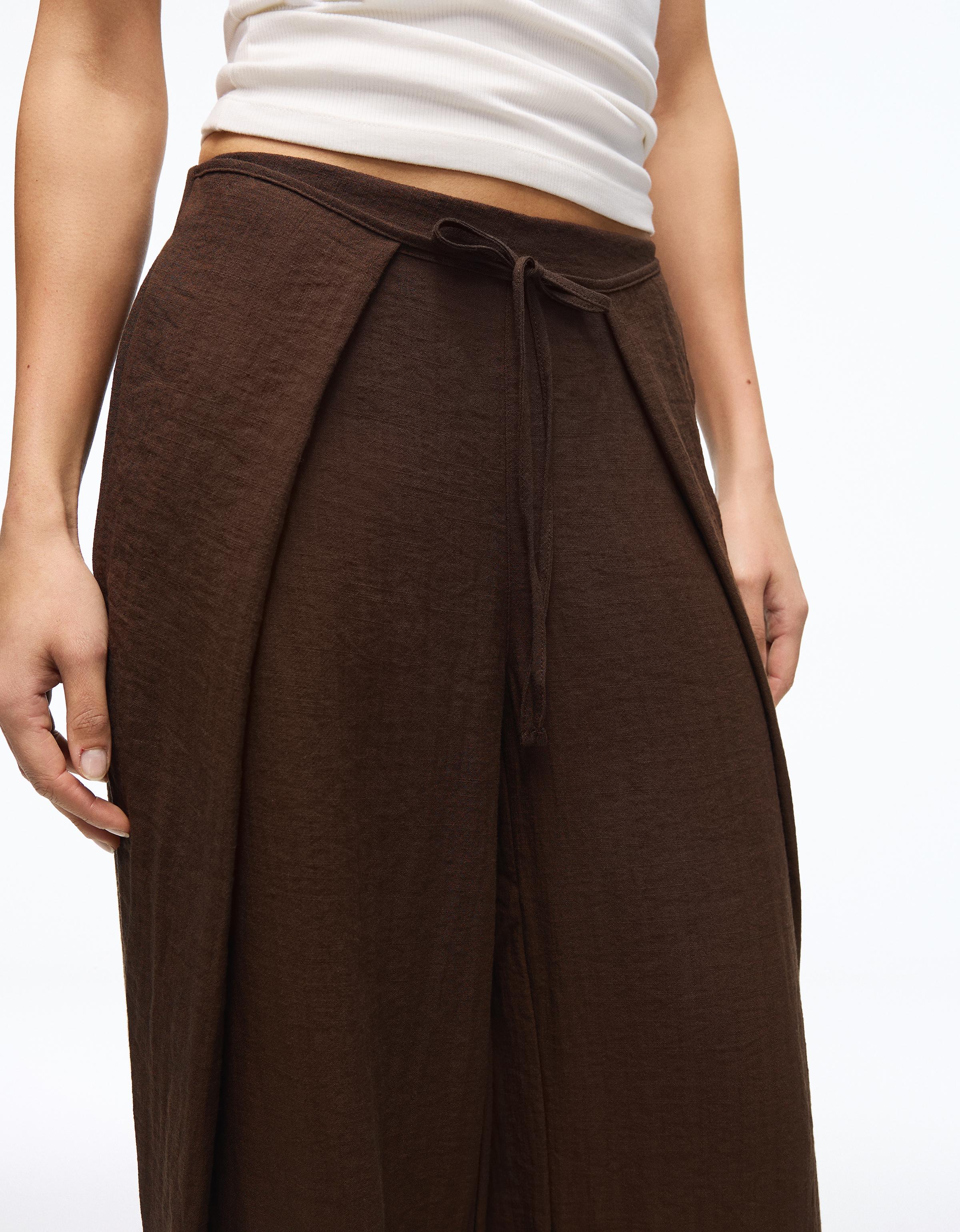 Rustic wide-leg pleated trousers — Brown