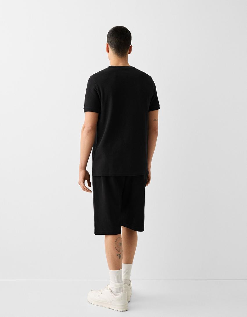 Bermuda relaxed fit molleton texturé-Noir-1