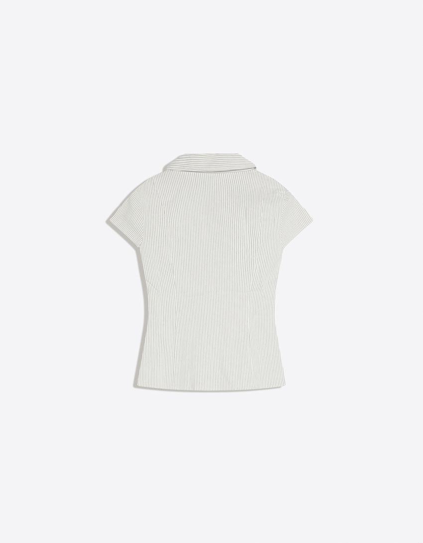 Kısa kollu fermuarlı gömlek-Krem