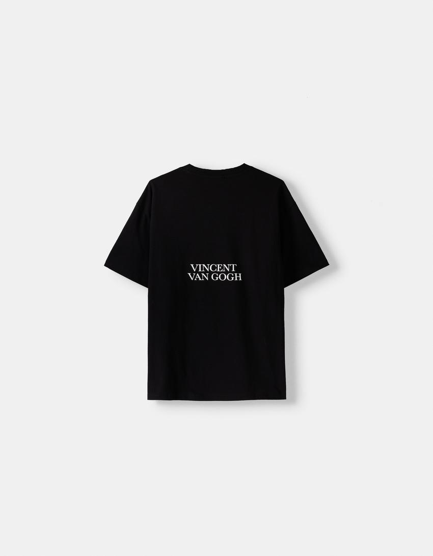 تيشرت بطبعة فينسنت فان جوخ وقصّة مربعة وأكمام قصيرة-أسود-5