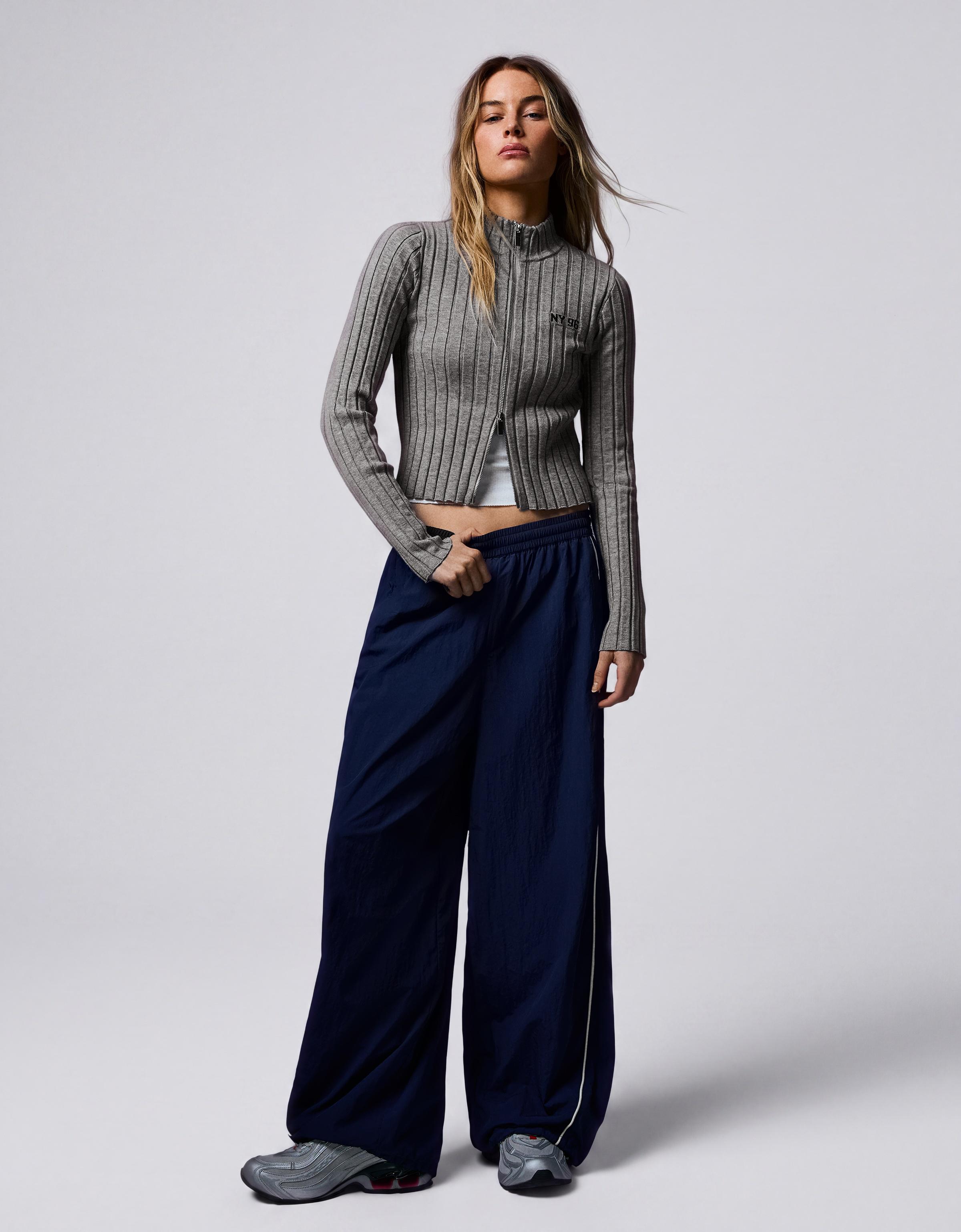 Zip-up ribbed cardigan