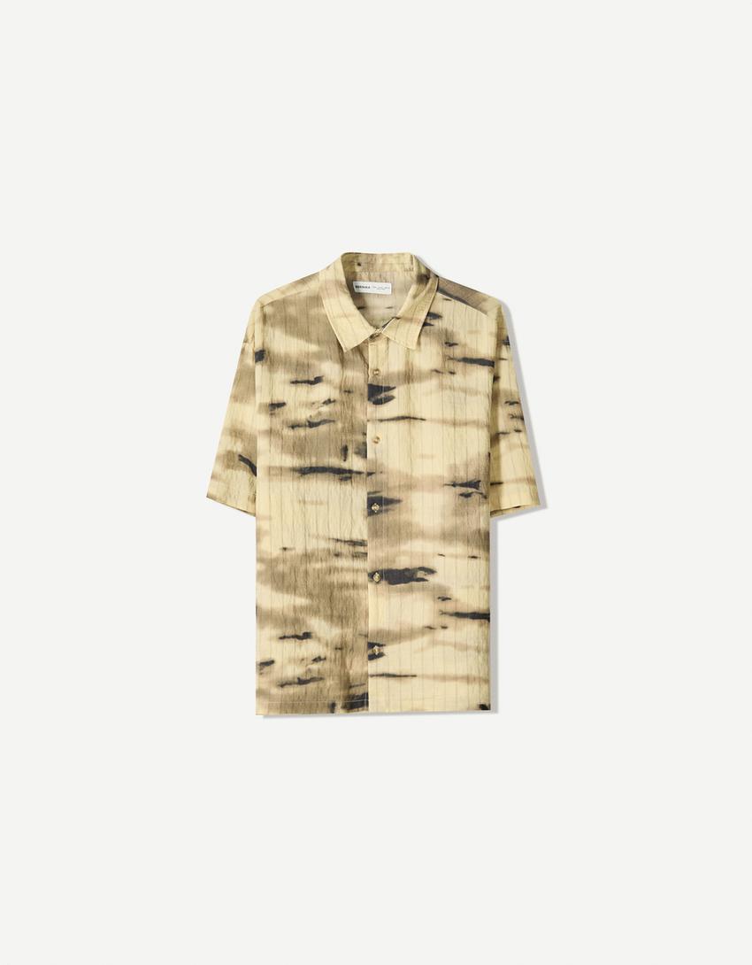 Chemise manches courtes texturée imprimée-Sable-0