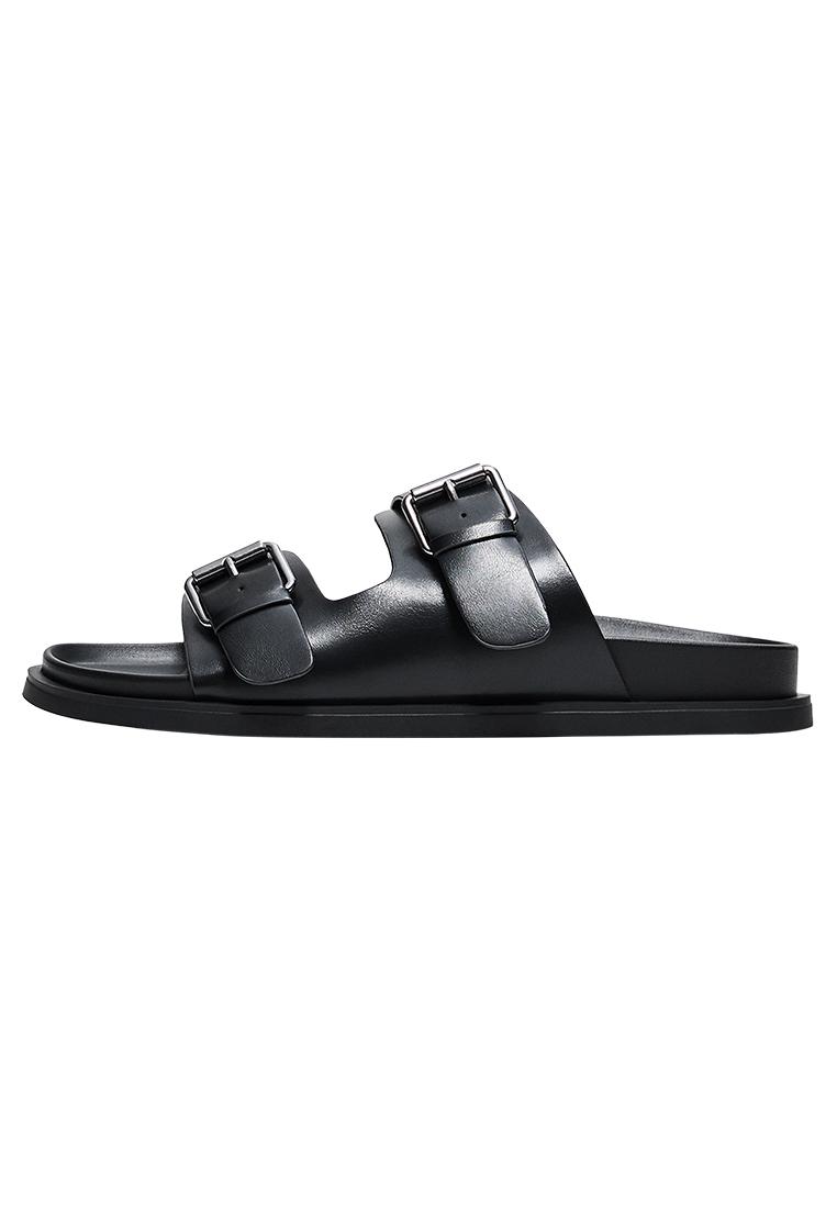 Buckled flat slider sandals — BLACK