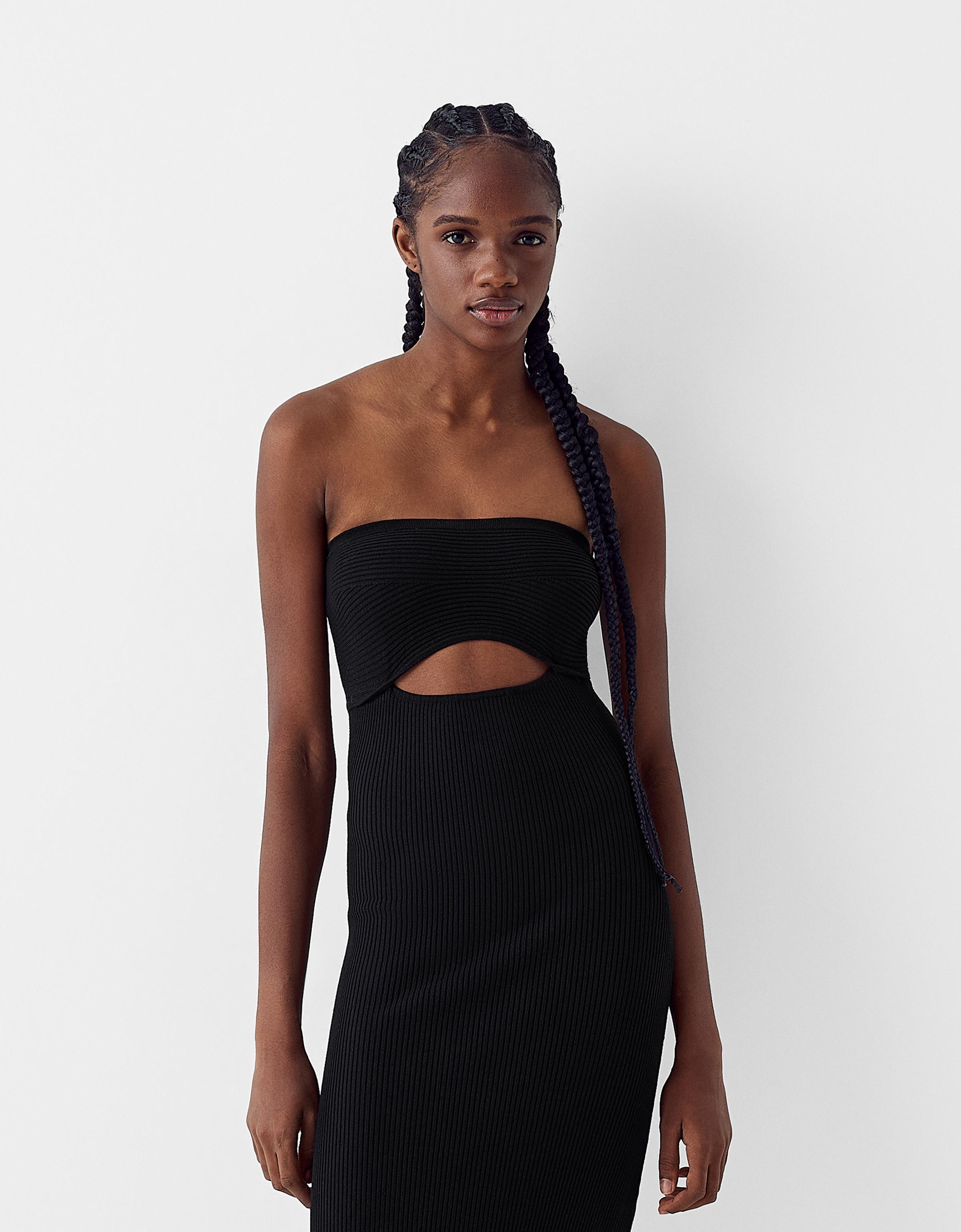 Bershka Midikleid Mit Cut-Outs Damen S Schwarz