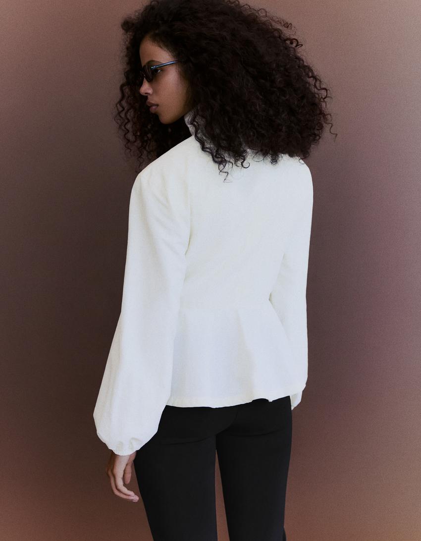 Zipped peplum jacket-Cream