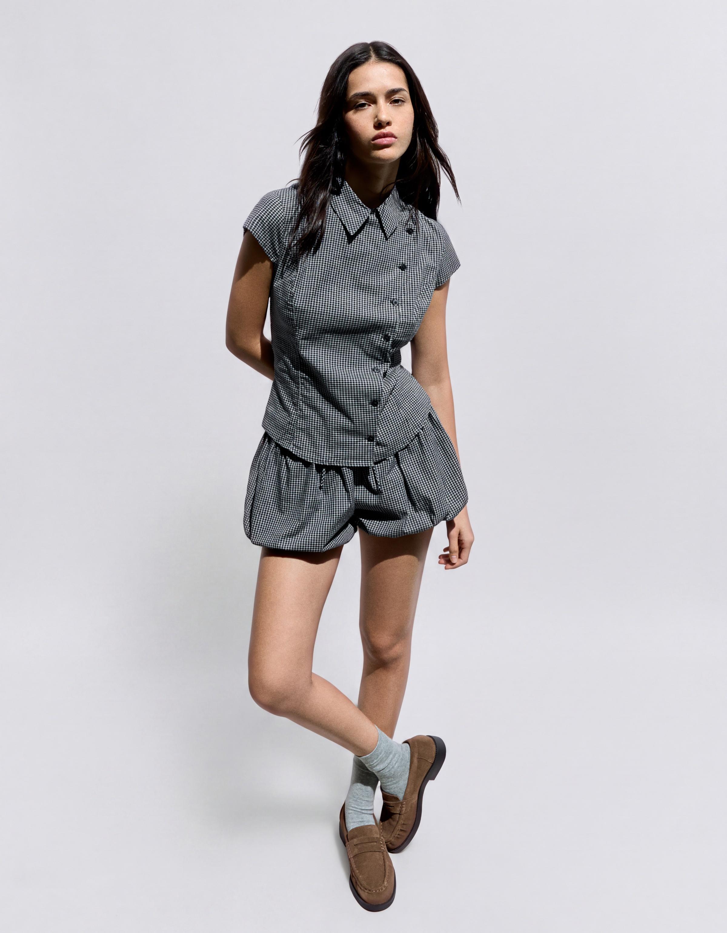 Short sleeve cross-button shirt — Navy
