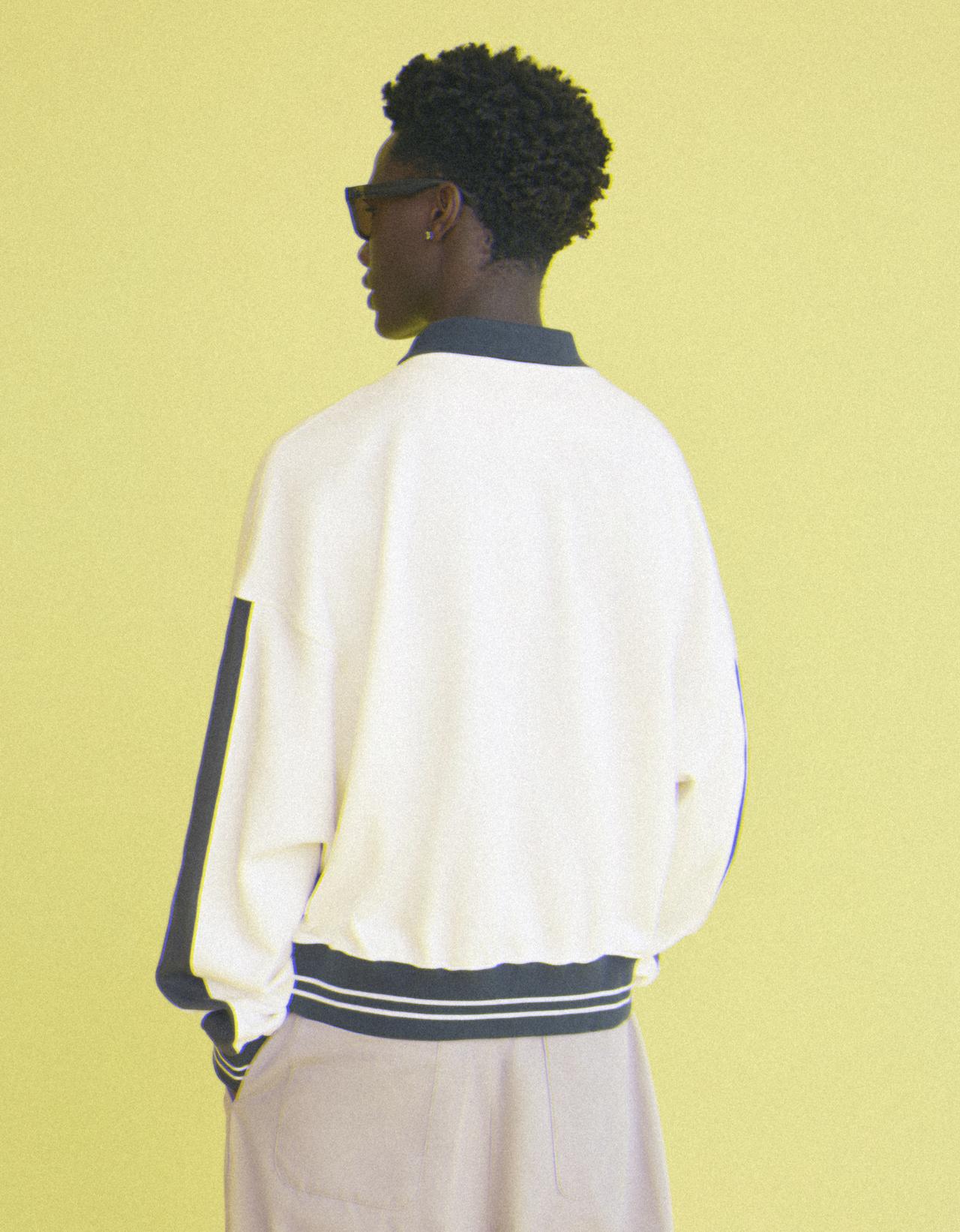 Long sleeve print polo shirt — Navy