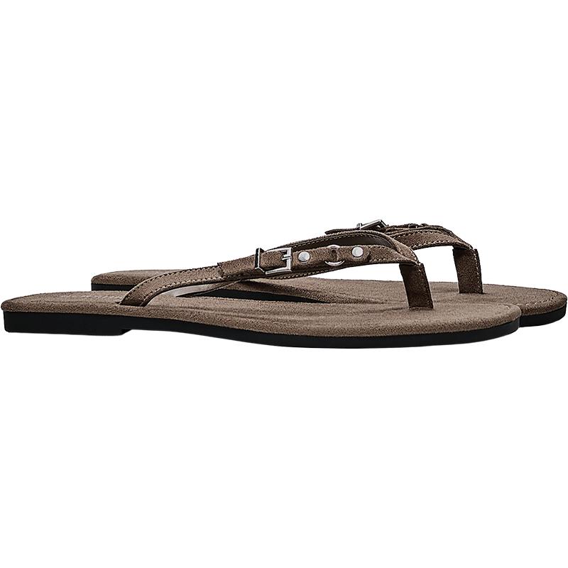 Buckled thong flat slider sandals