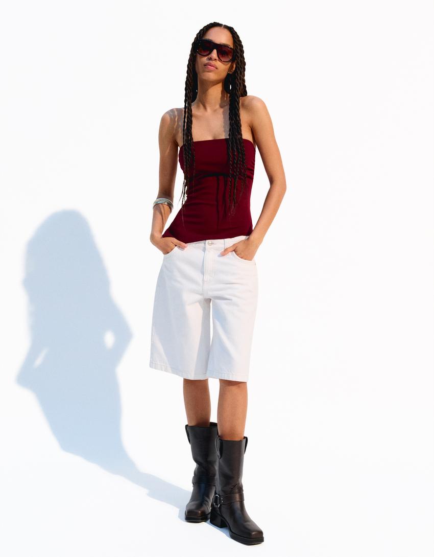 Bandeau top with gathered detail-Burgundy-2