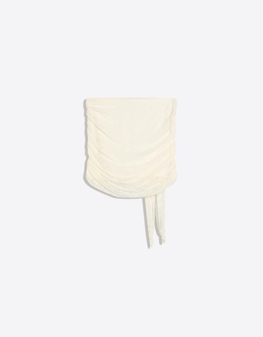 Lace knot mini skirt-Cream