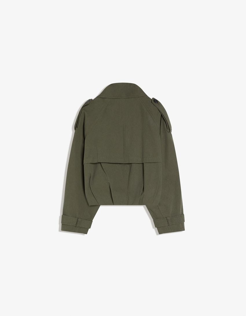 Kurze Trenchjacke mit Puffärmeln-Khaki