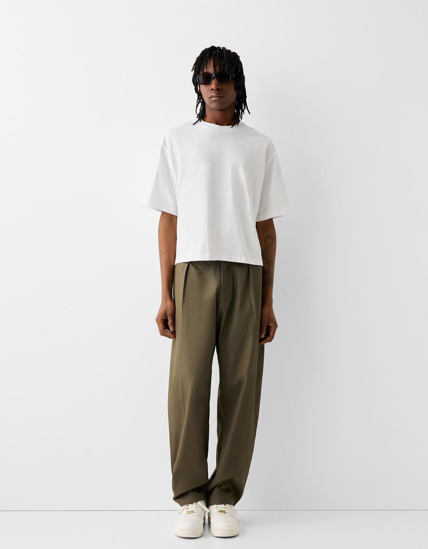 Tailored lyocell blend balloon trousers-Khaki