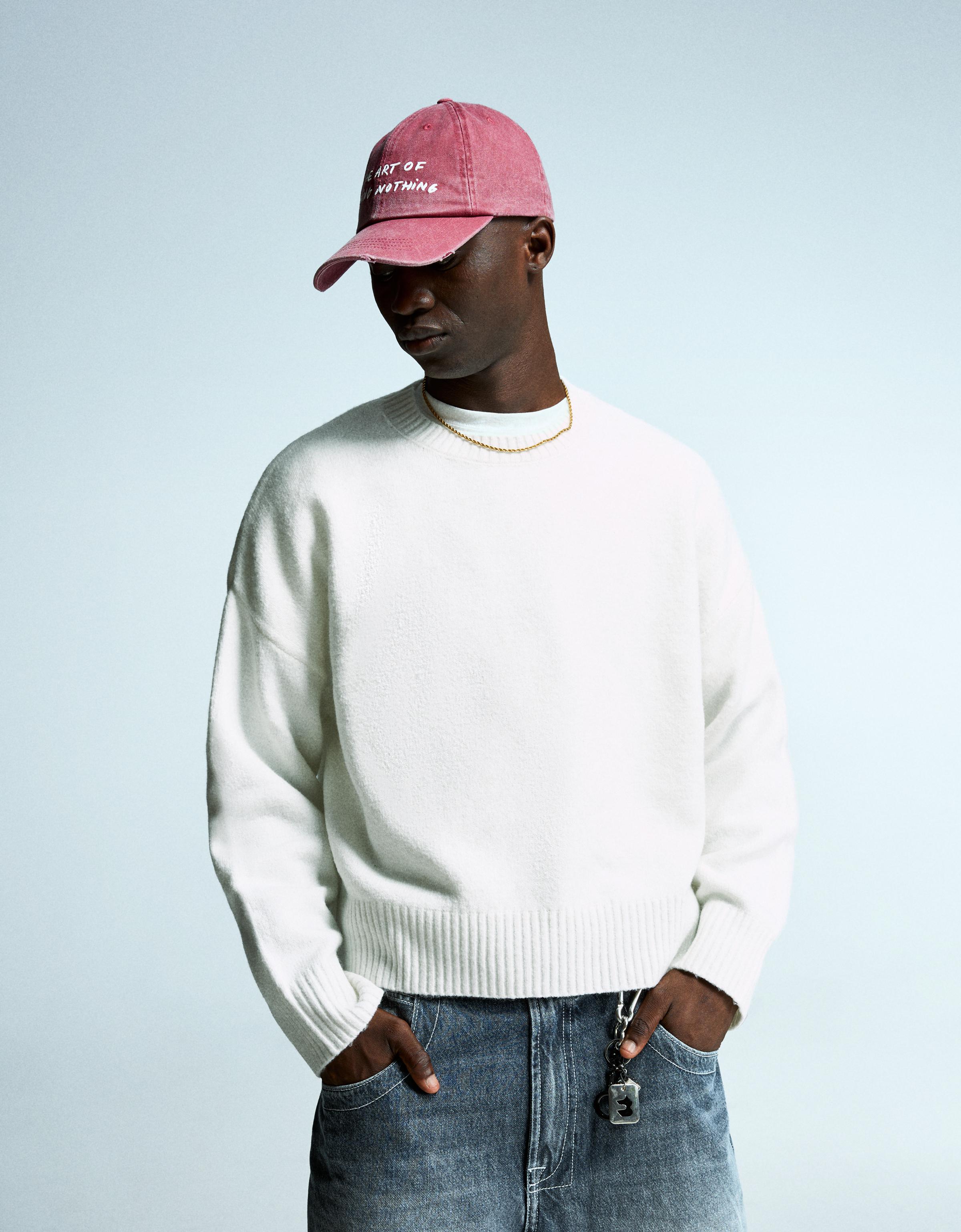 Bershka Cropped-Pullover Herren S Weiss