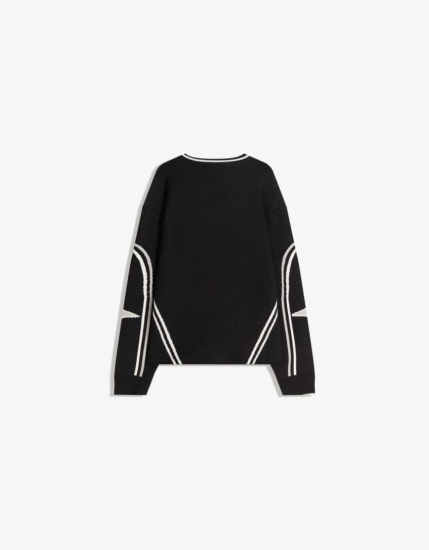 Pulover sport print-Negru