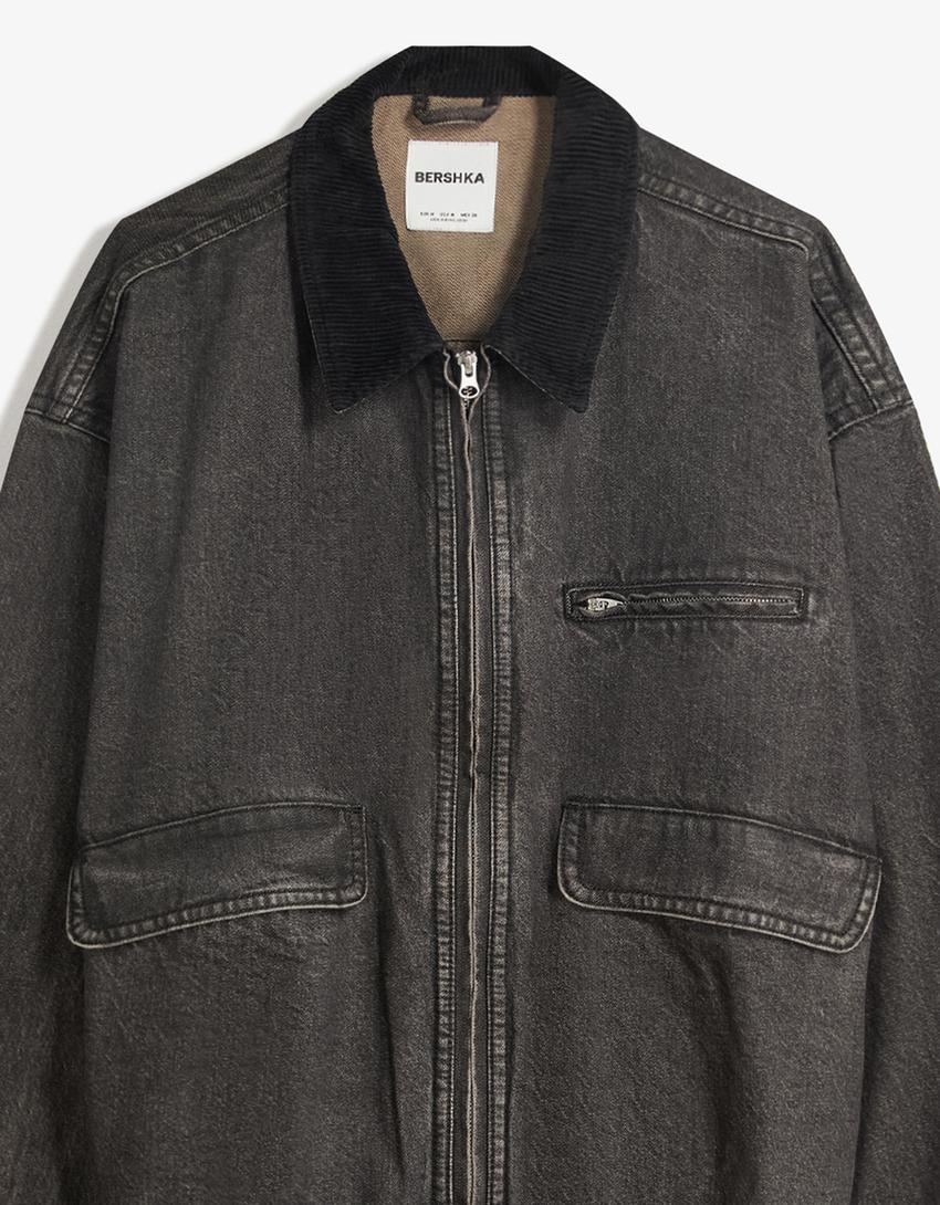 Denim jacket with pockets-Black