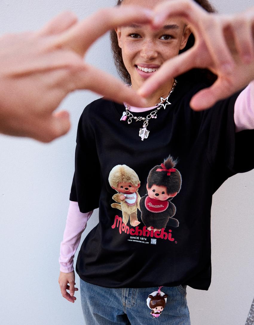 Camiseta Monchhichi manga corta con filtro digital-Negro