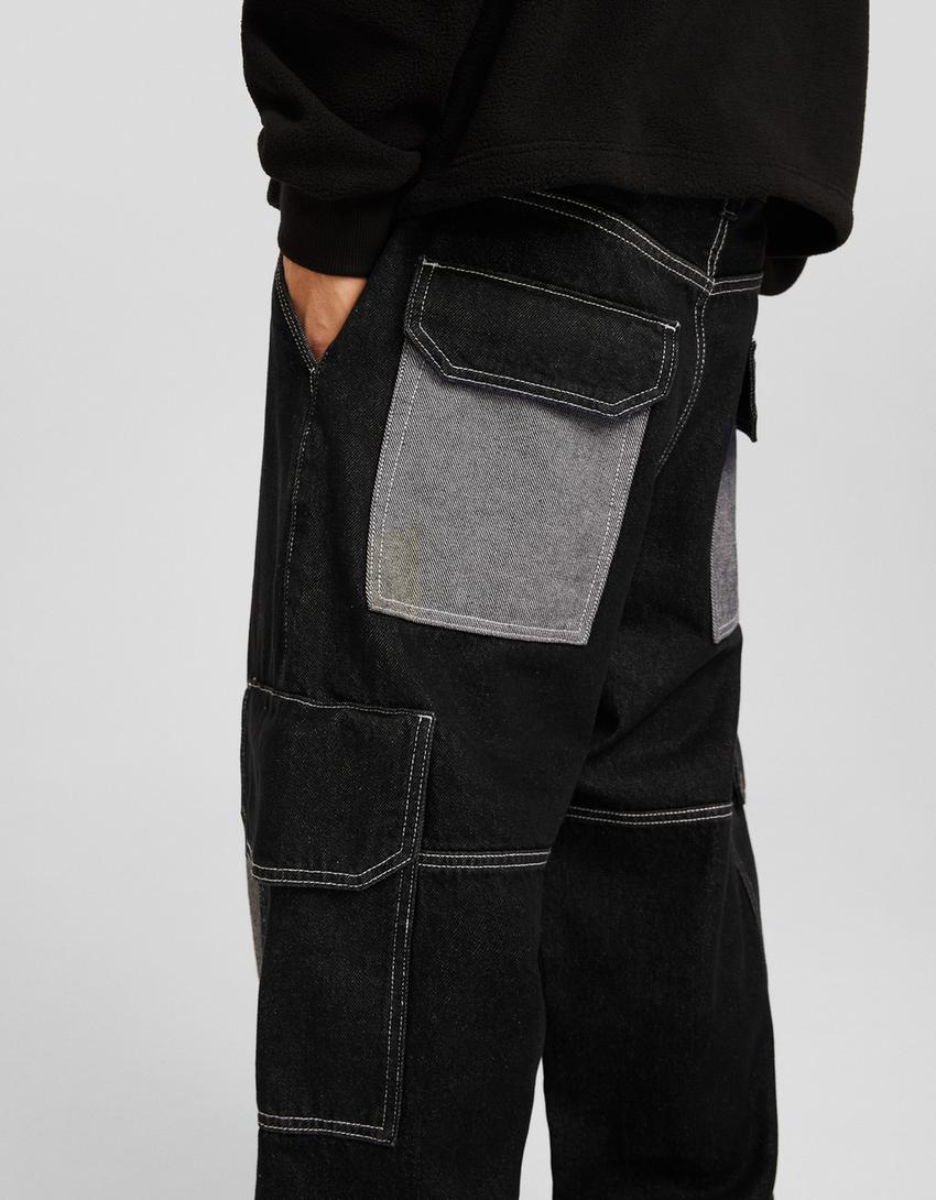 جينز تزلج كارغو بكتل لونية-أسود-3