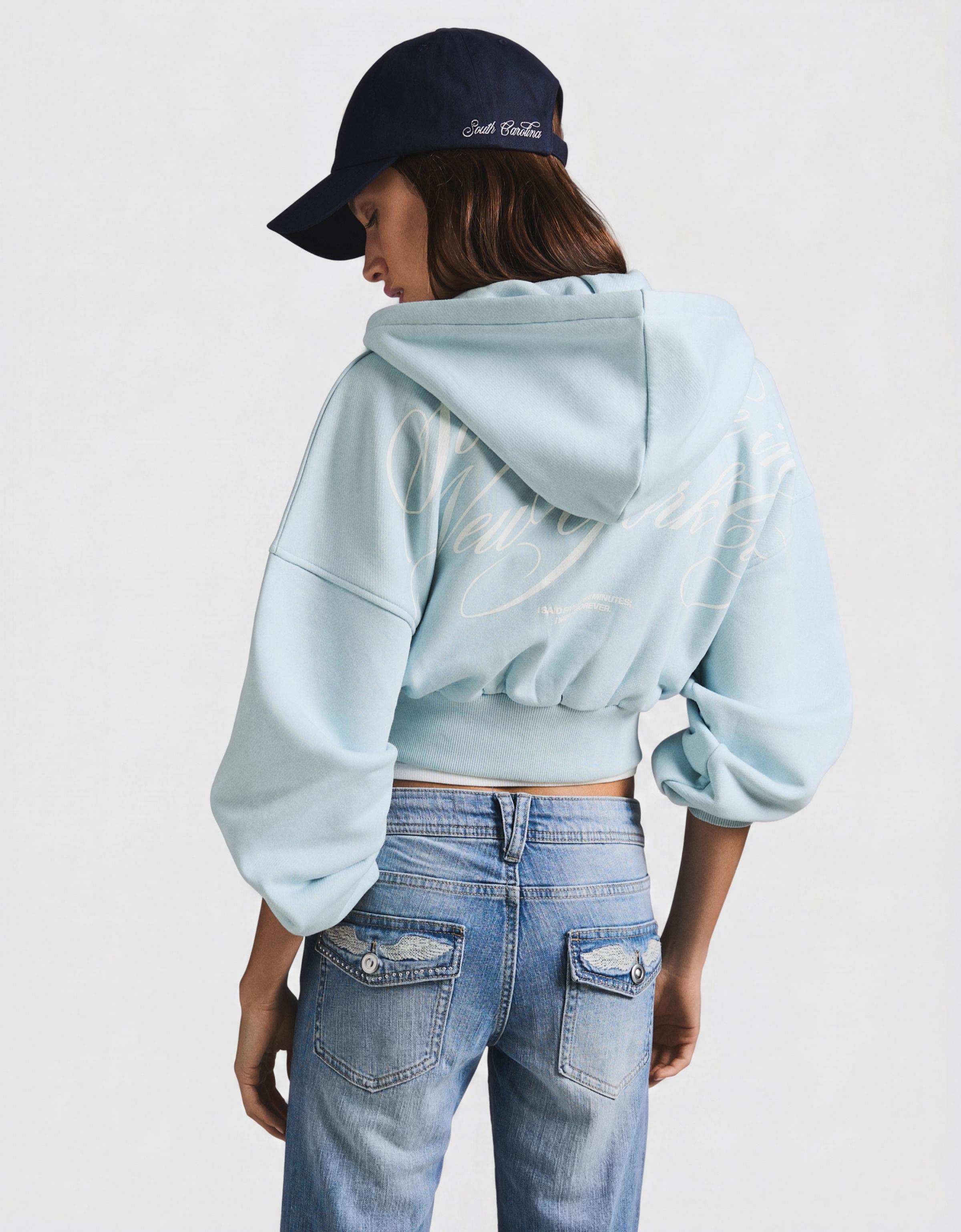 Printed zip-up hoodie — Light blue