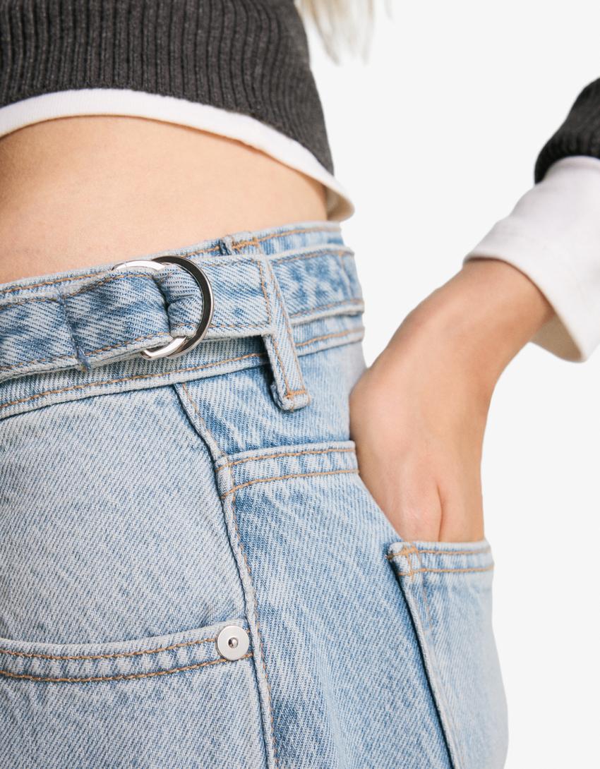Jeans wide leg cargo-Azul claro