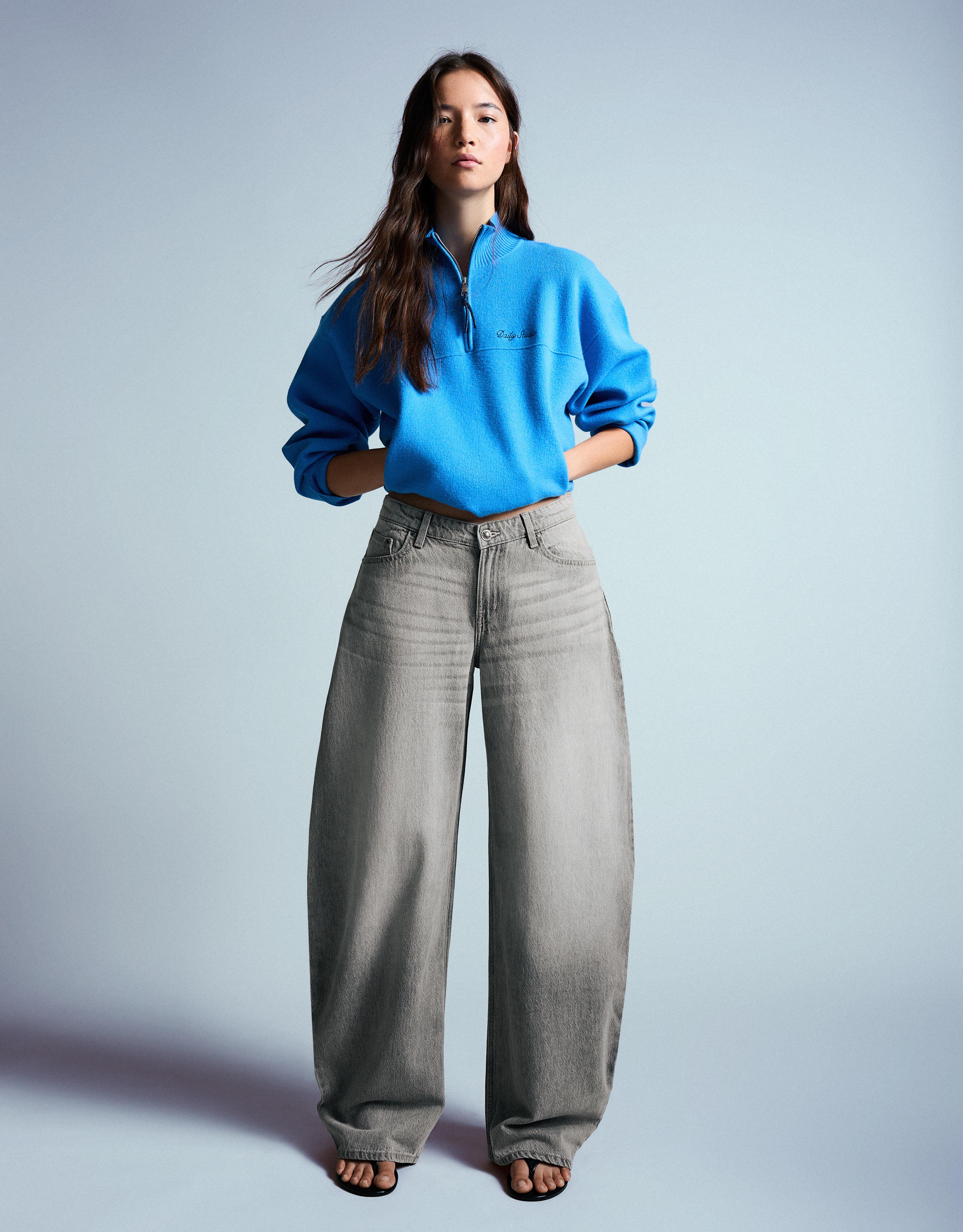 High-waist barrel jeans — Grey