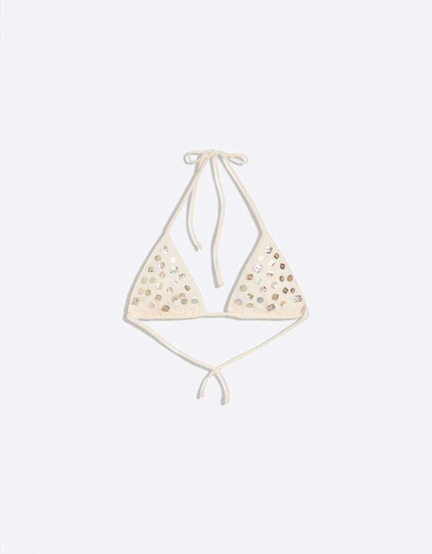 Top bikini triángulo botones-Crudo