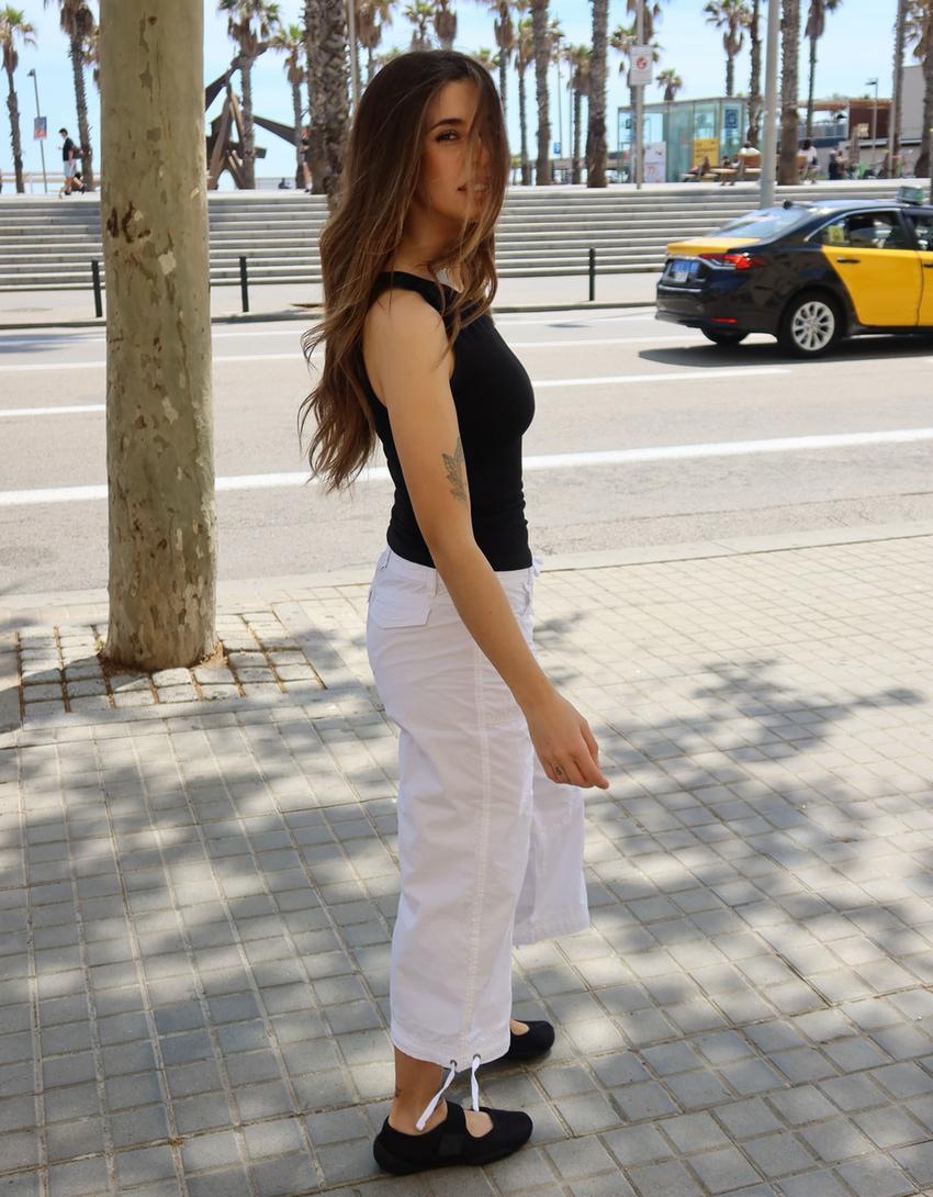 Pantalon capri à poches-Blanc