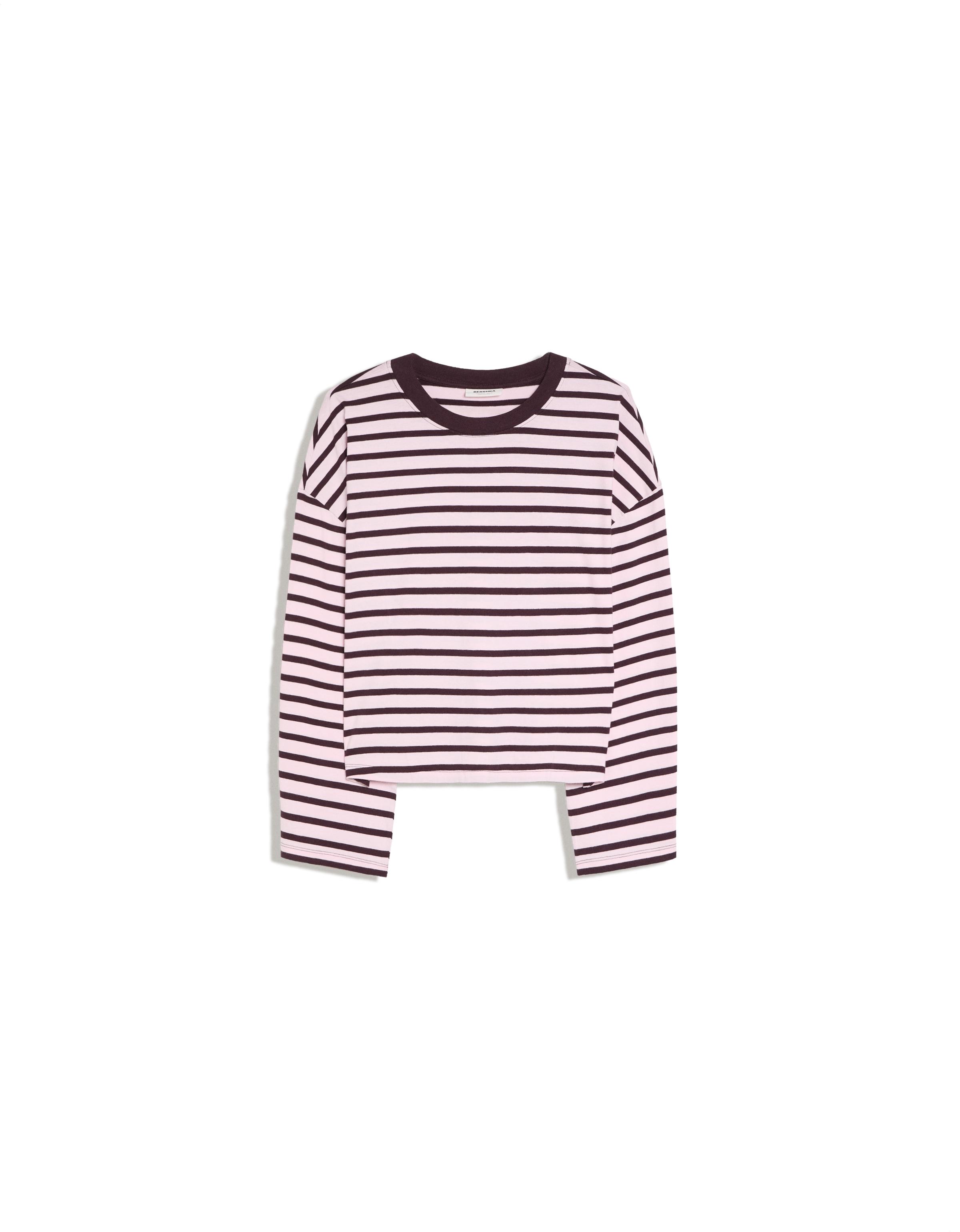 Striped boxy long sleeve T-shirt — Pink