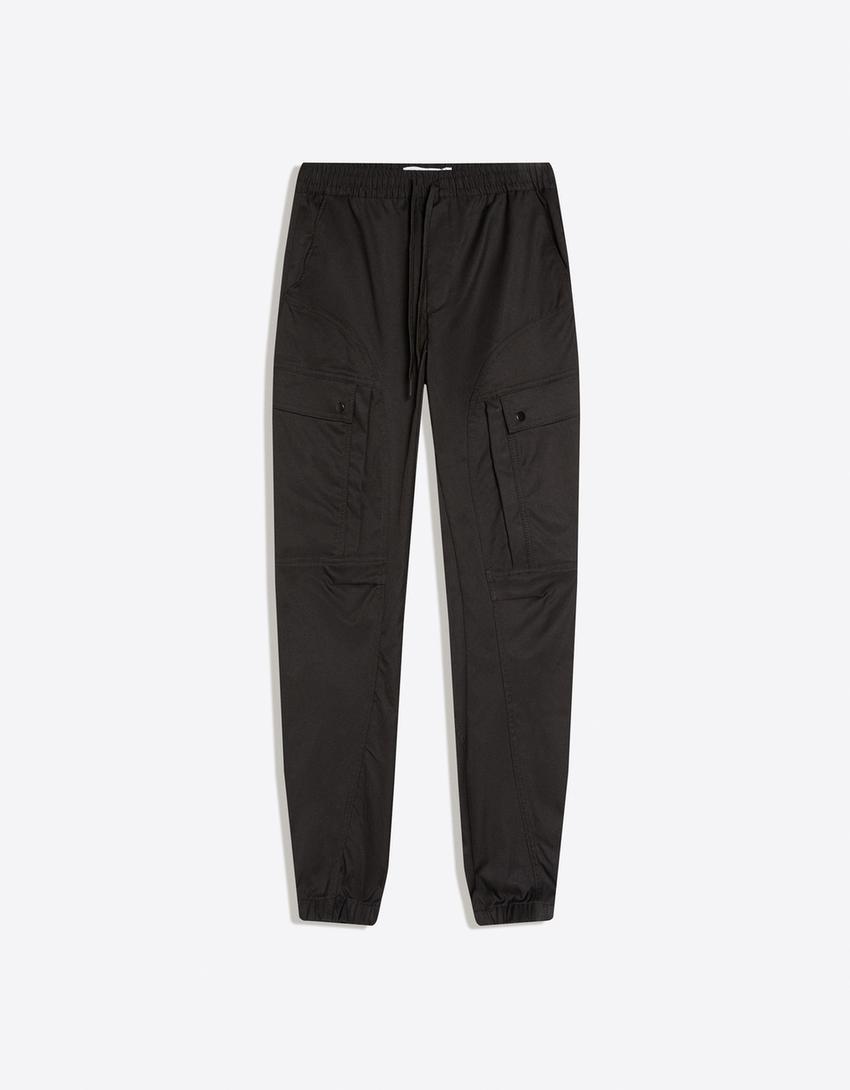 Technical slim fit cargo trousers-Black