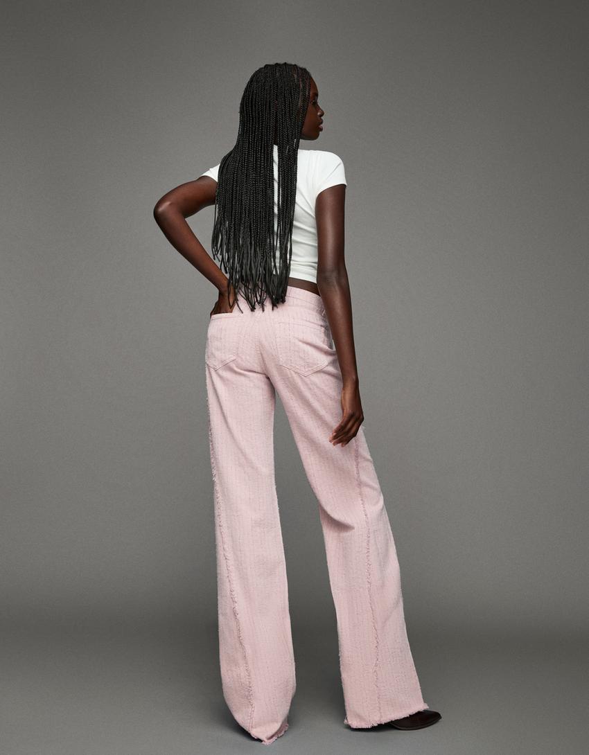Textured flare jeans-Red-1