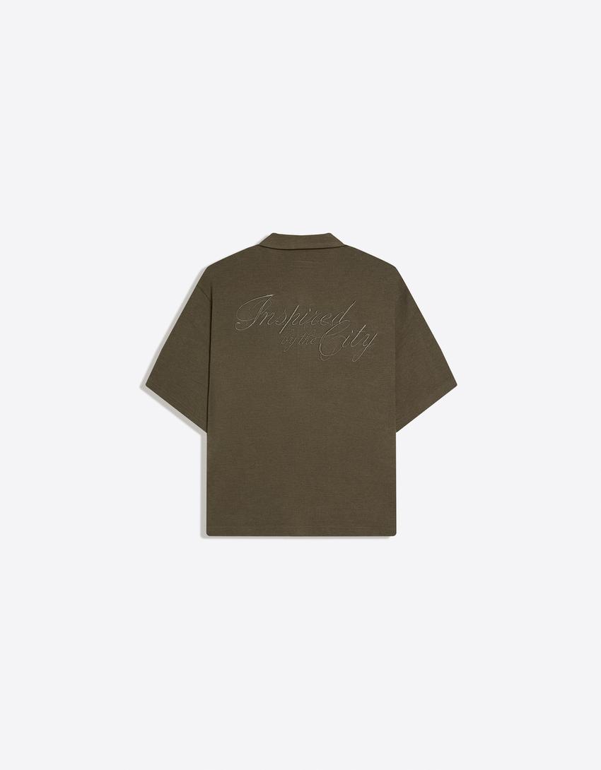 Waffle-knit short sleeve shirt-Khaki