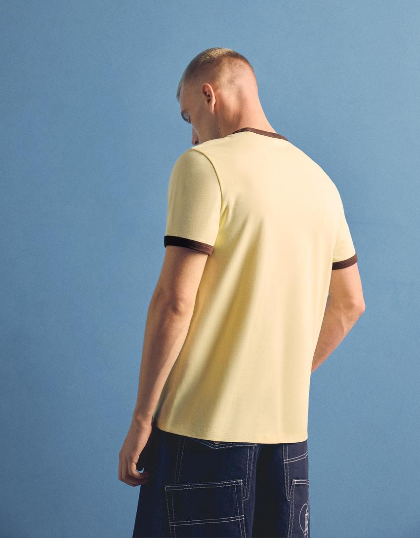 Short sleeve contrast rib T-shirt-Yellow