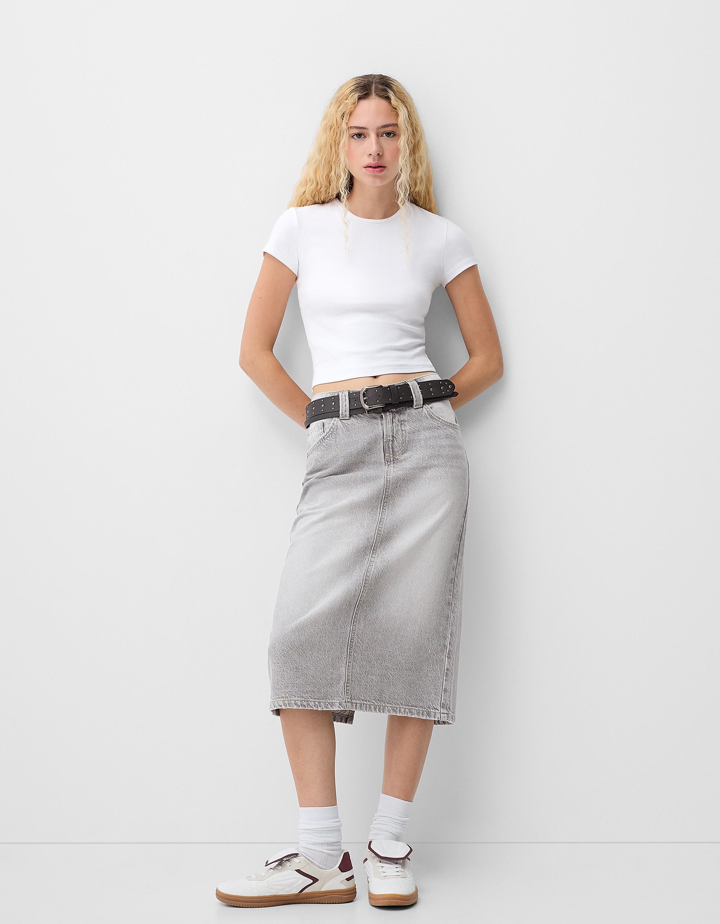 Denim skirt with belt best sale