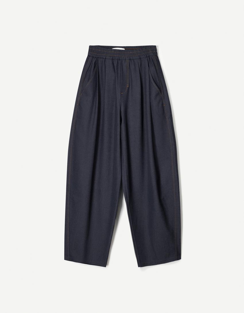 Barrel jogger trousers-Dark blue-3