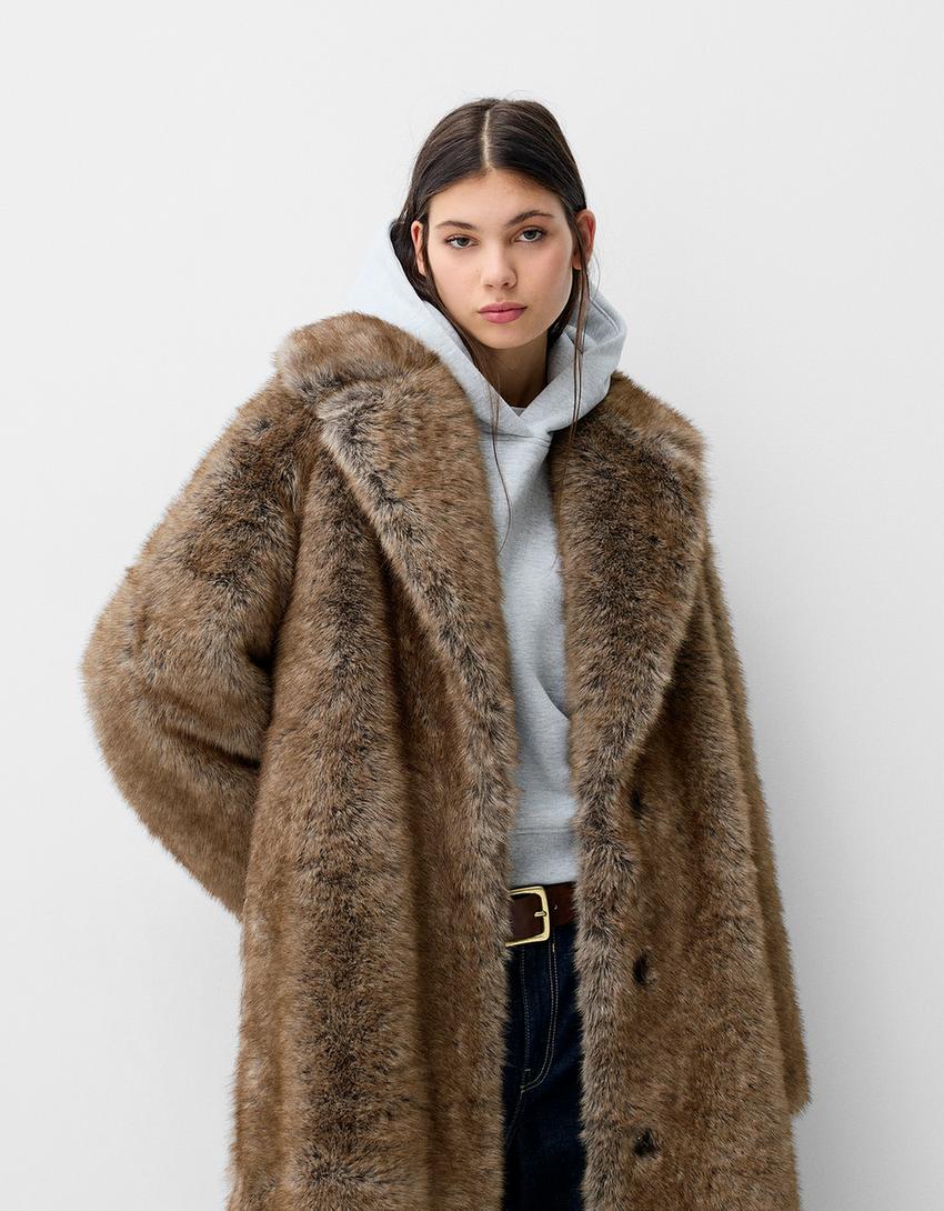 Mujer Rebajas Bershka Mujer Abrigos Pelo Abrigo Largo Abrigo Pelo