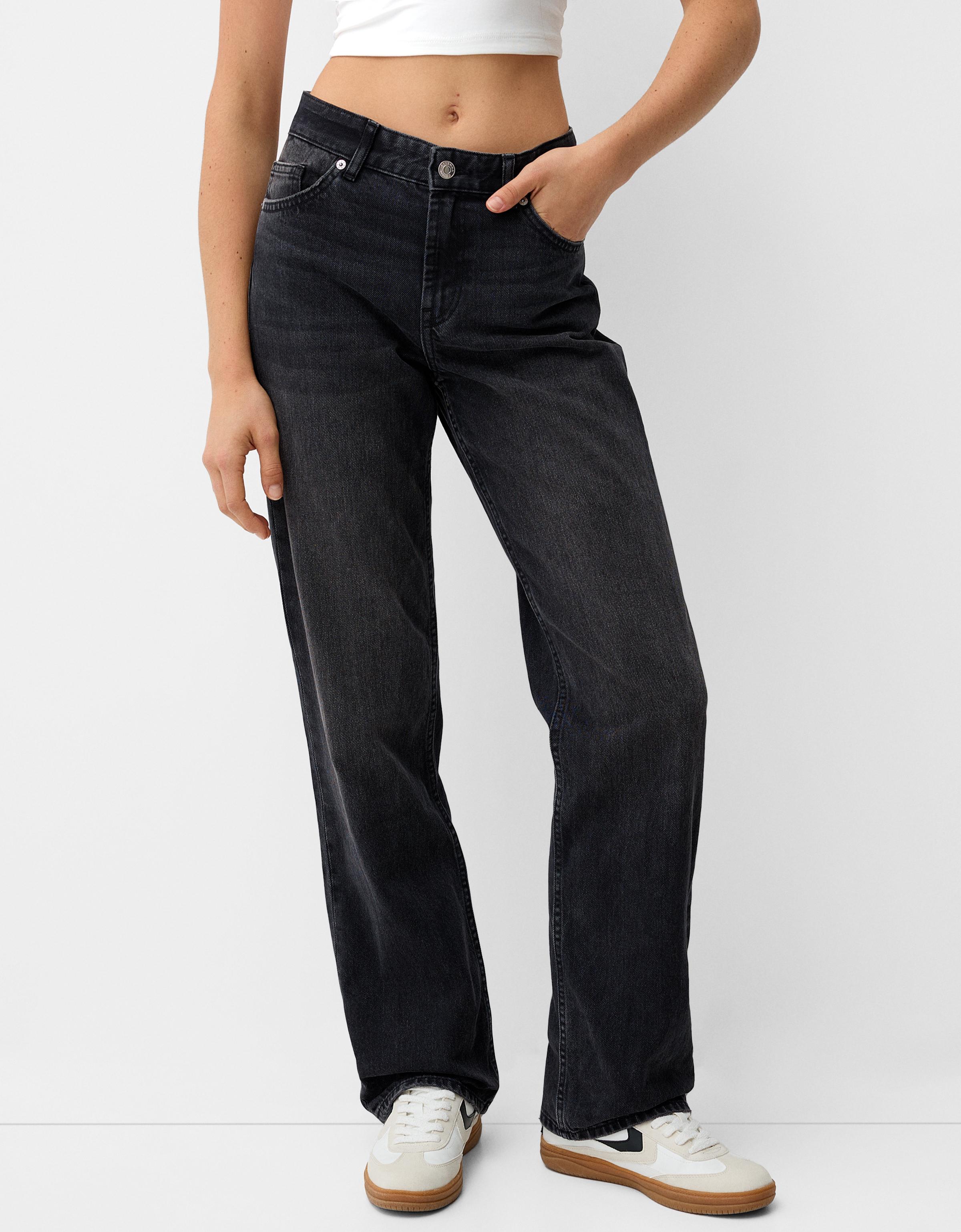 Bershka Straight Fit Jeans Damen 38 Grau