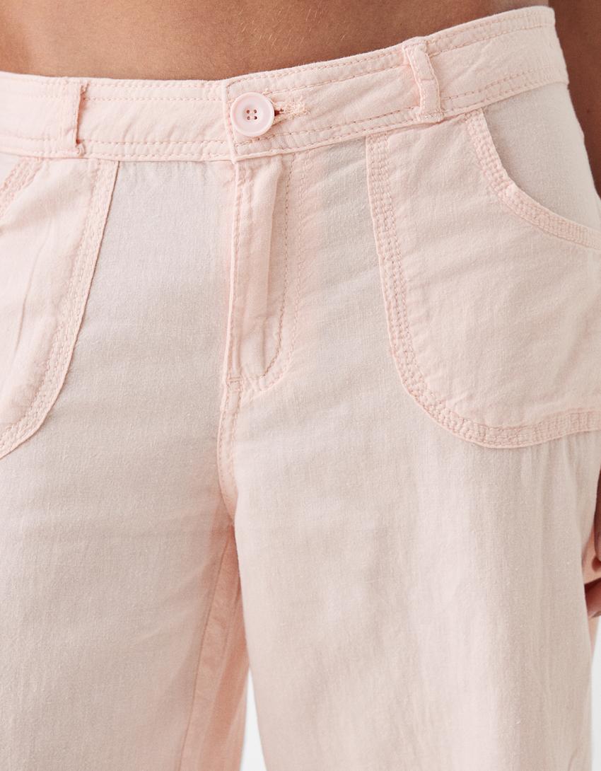 Calças fluidas rústicas-Rosa-5