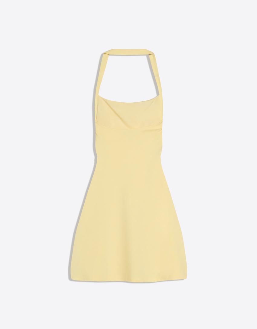 Vestido mini cuello halter-Amarillo