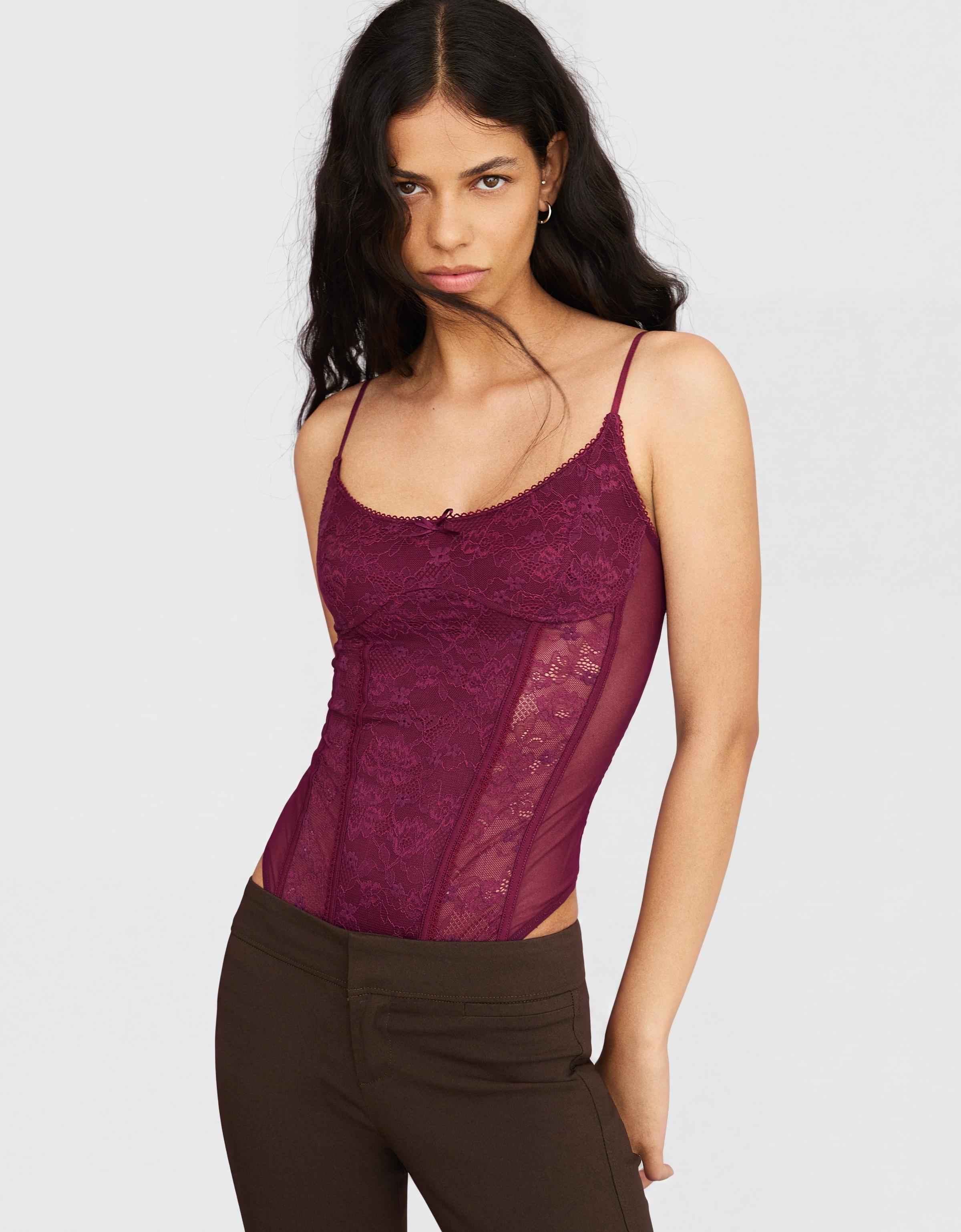 Strappy lace bodysuit — Burgundy
