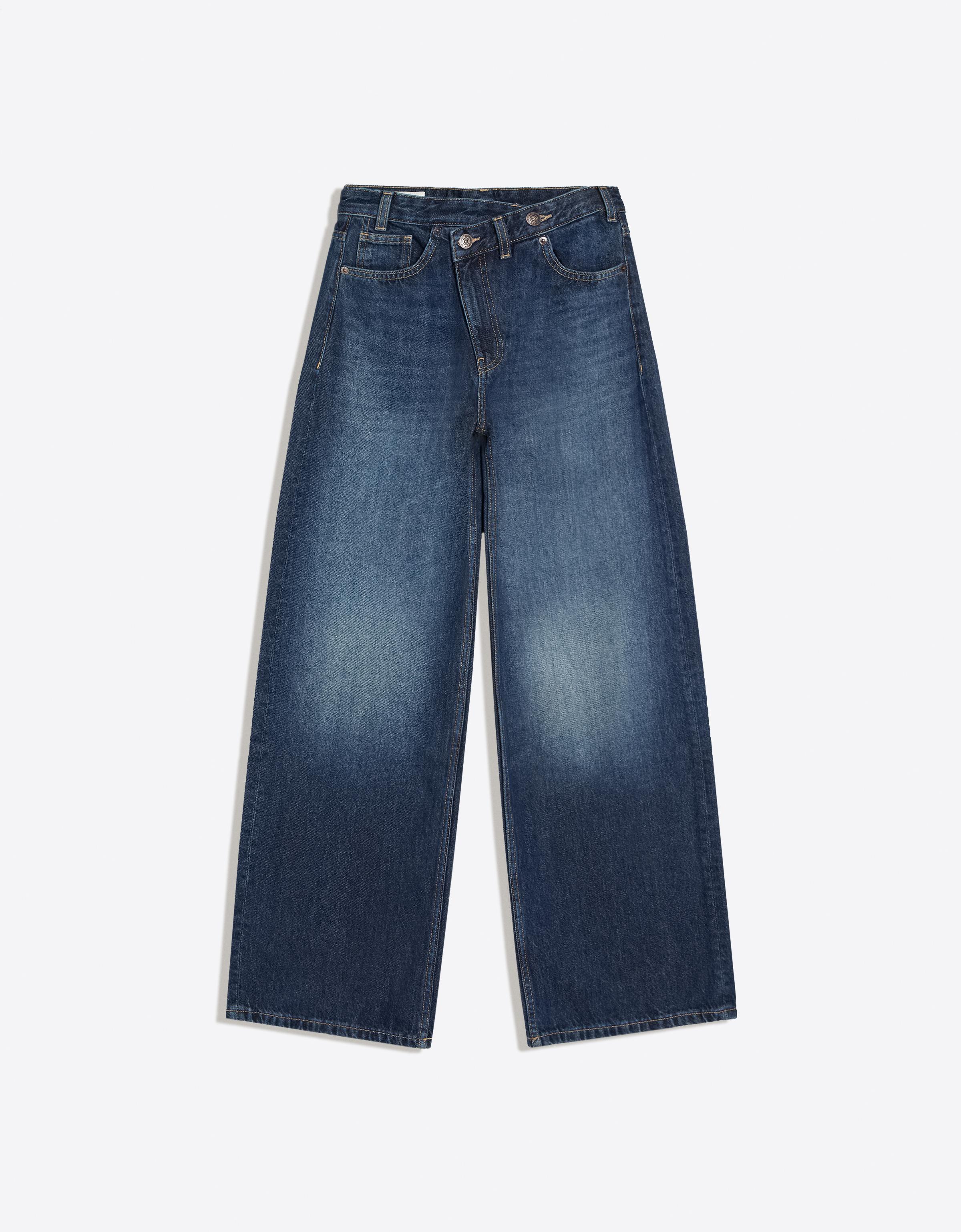 Wide-leg cross-waist jeans — Blue