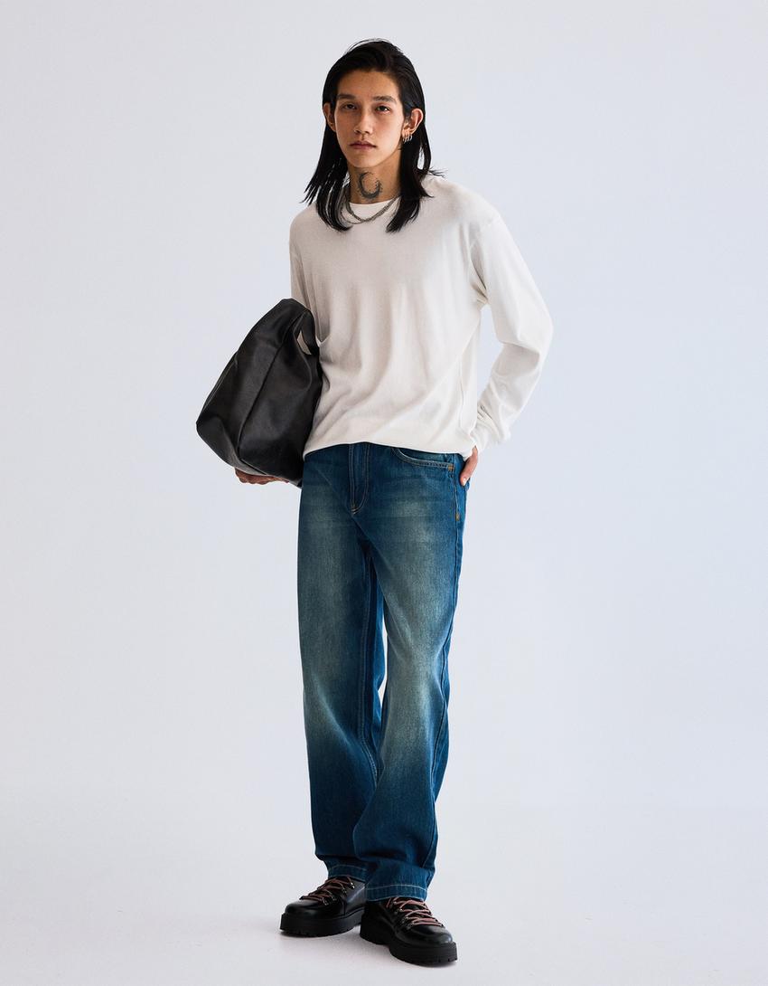 Relax fit straight jeans-Groen