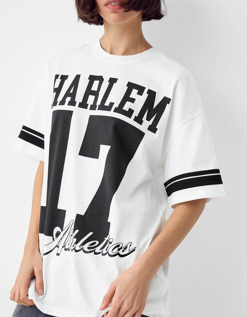 T-shirt manches courtes oversize imprimé-Écru-2