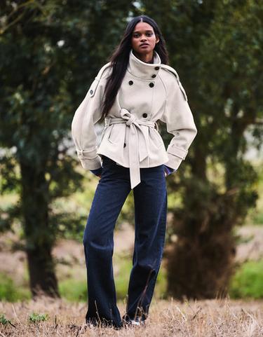 Soft-touch funnel neck trench jacket — Beige 4