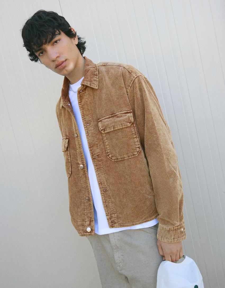 Boxy fit corduroy jacket-Camel