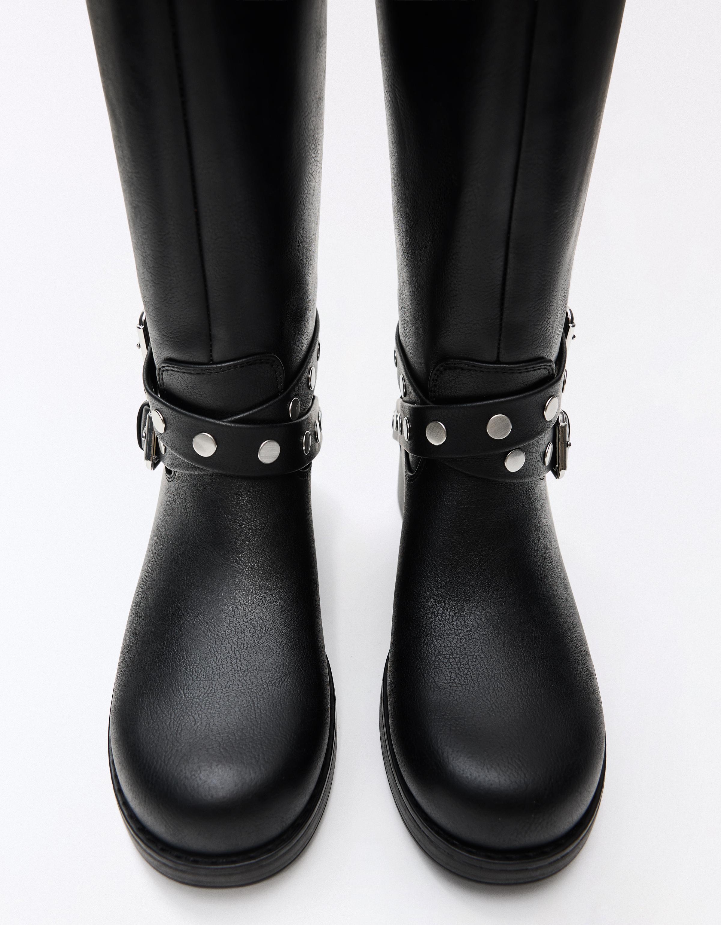 Studded biker boots — BLACK