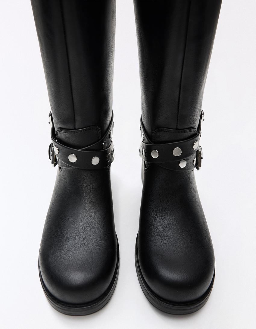 Studded biker boots-Μαύρο
