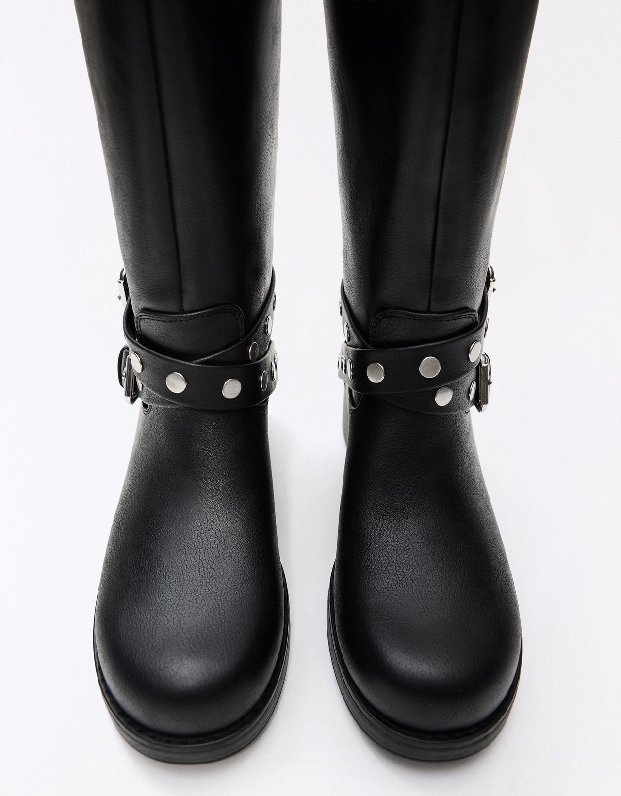 Studded biker boots — BLACK