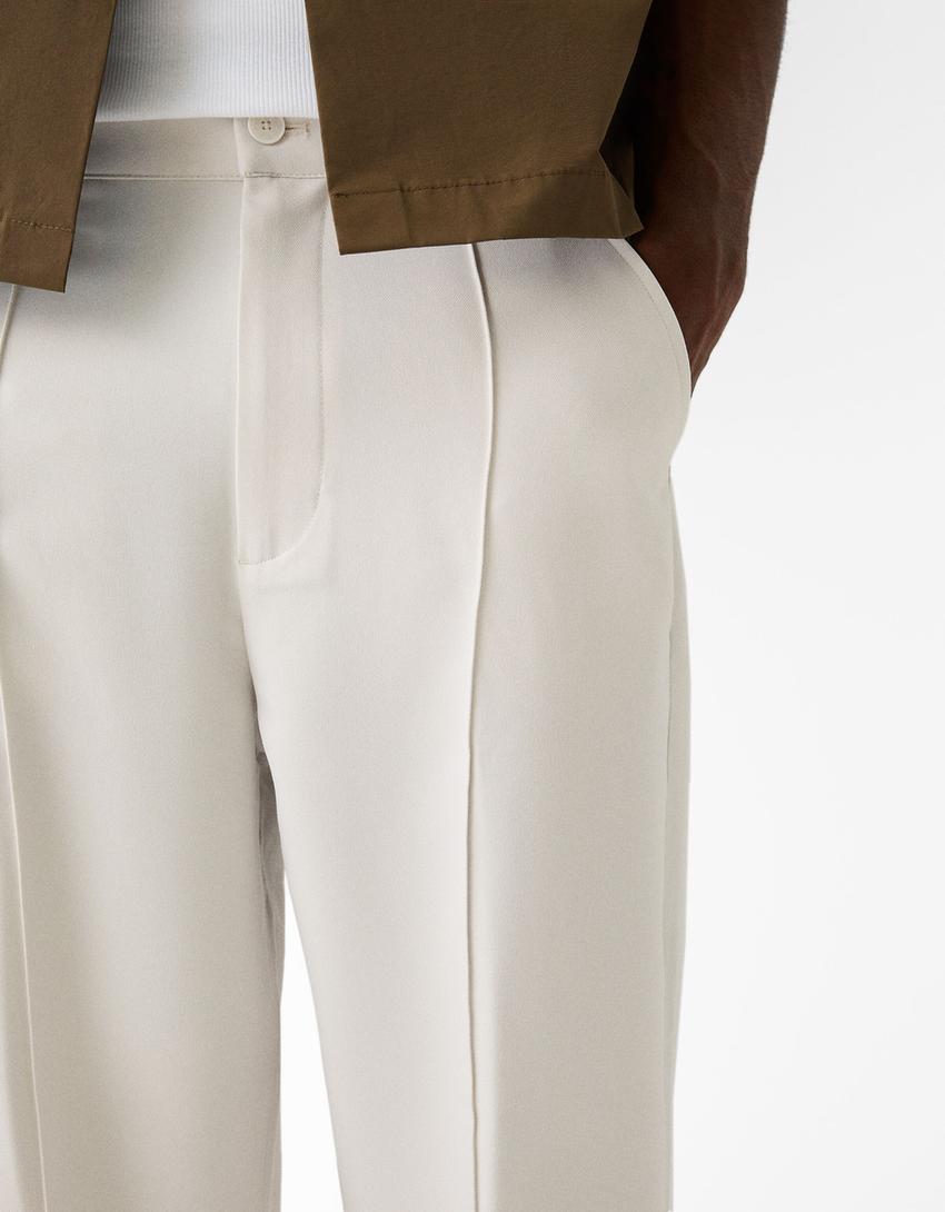 Calças tailored fit baggy-Areia-6