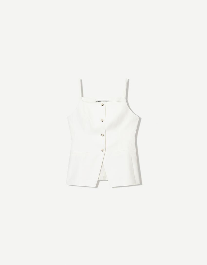 Gilet lungo con scollo quadrato-Avorio