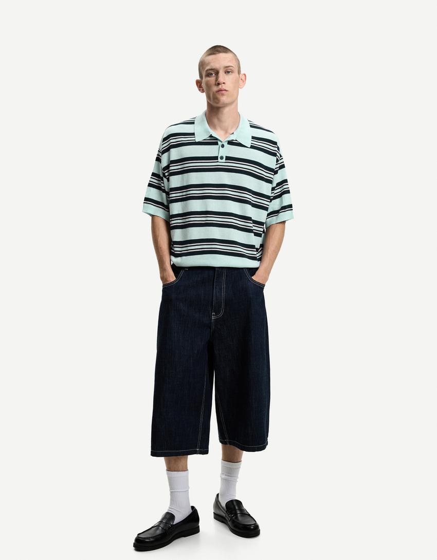 Çizgili polo yaka t-shirt-Açık mavi-2