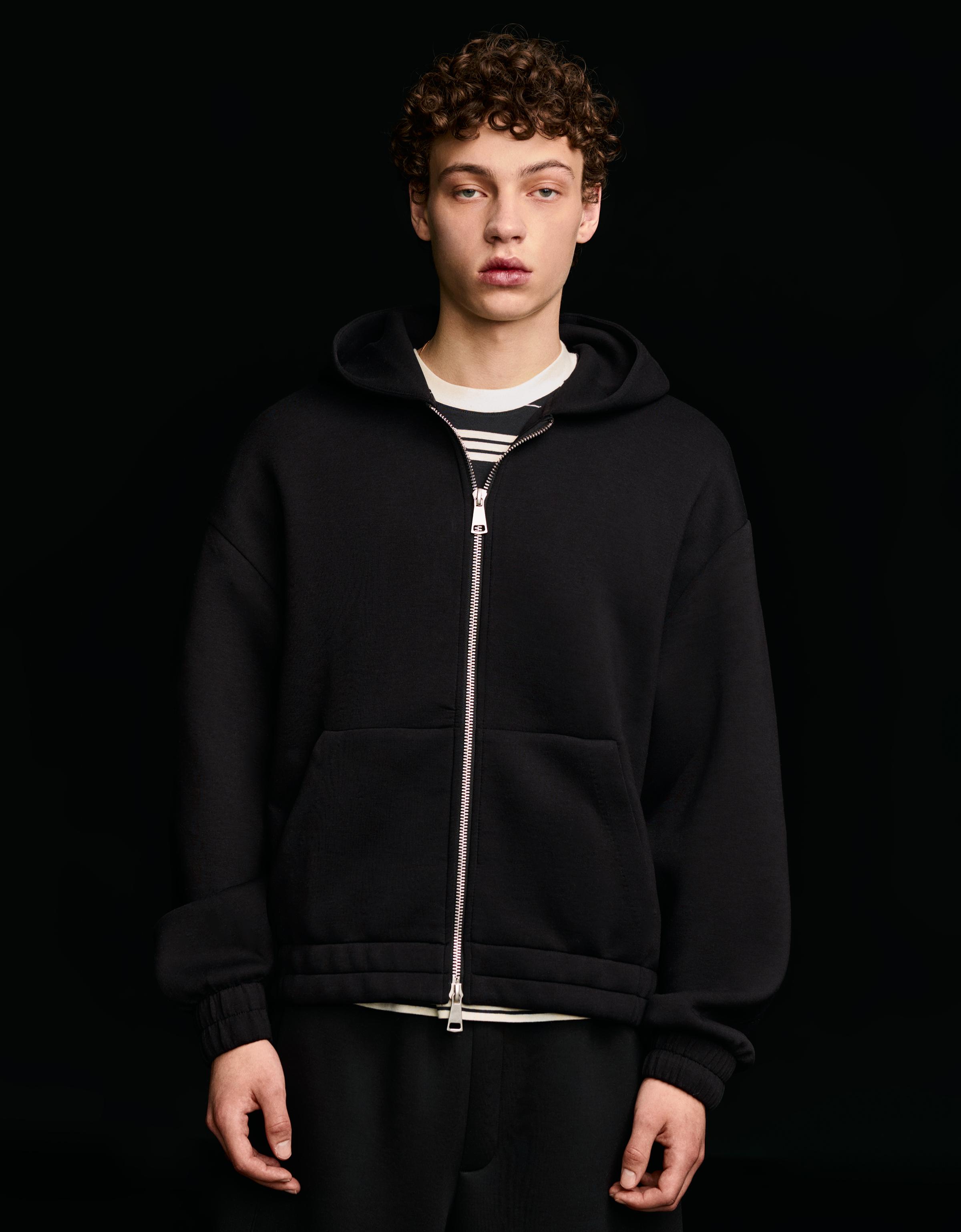 Fermuarlı sentetik kauçuk kumaş kapüşonlu sweatshirt - Görsel 60